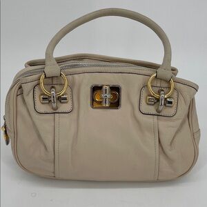 b. makowsky Cream Leather Double-Handle Satchel with Gold Hardware